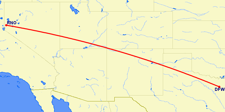 перелет Даллас — Рино на карте