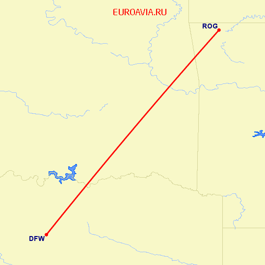 перелет Даллас — Rogers на карте