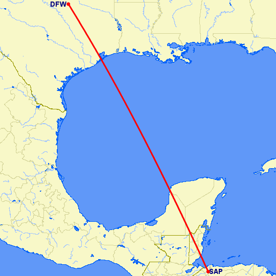 перелет Даллас — San Pedro Sula на карте