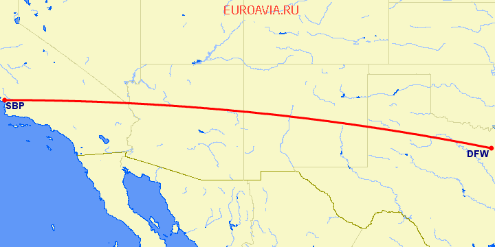 перелет Даллас — Сан Луис Обиспо на карте