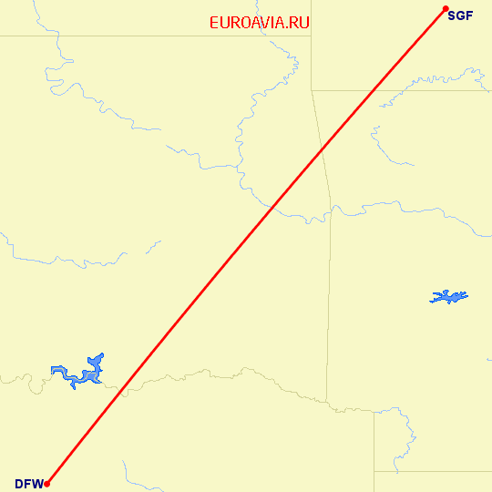 перелет Даллас — Спрингфилд на карте
