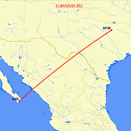 перелет Даллас — San Jose Del Cabo на карте