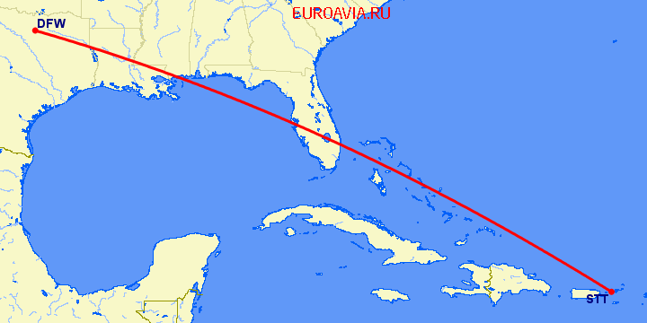 перелет Даллас — Charlotte Amalie St Thomas на карте
