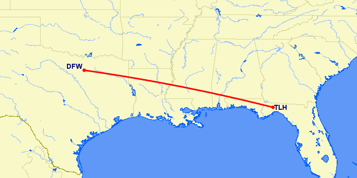 перелет Даллас — Таллахасси на карте