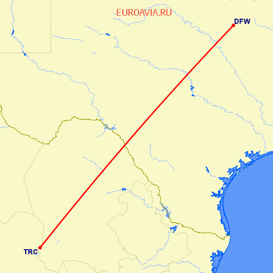 перелет Даллас — Торреон на карте