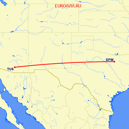 перелет Даллас — Туксон на карте