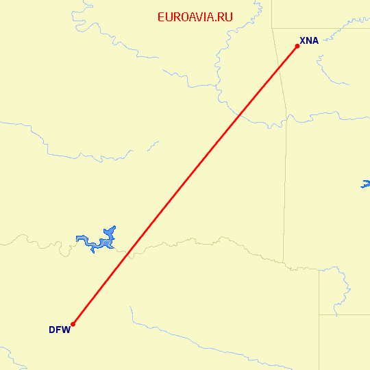перелет Даллас — Fayetteville на карте