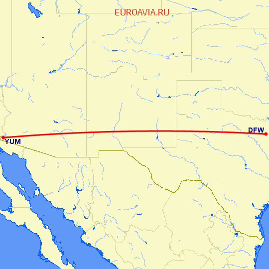 перелет Даллас — Юма на карте
