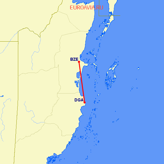 перелет Дангрига — Белиз Сити на карте
