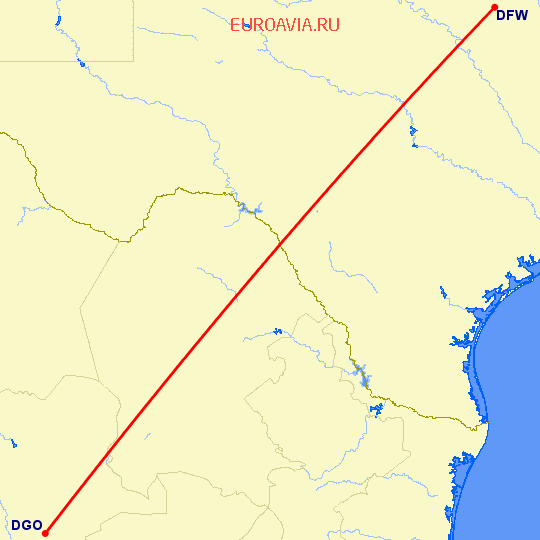 перелет Дуранго — Даллас на карте