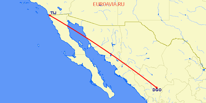 перелет Дуранго — Тихуана на карте