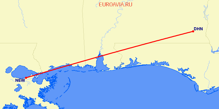 перелет Dothan — Новый Орлеан на карте