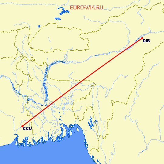 перелет Дибругарх — Калькутта на карте