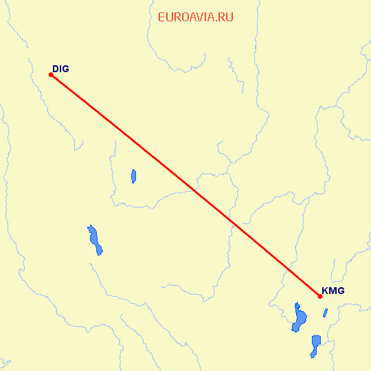 перелет Diqing — Кунминг на карте