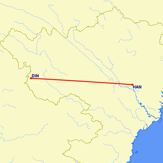 перелет Dien Bien Phu — Ханой на карте