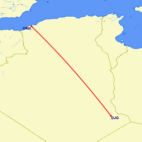 перелет Djanet — Оран на карте