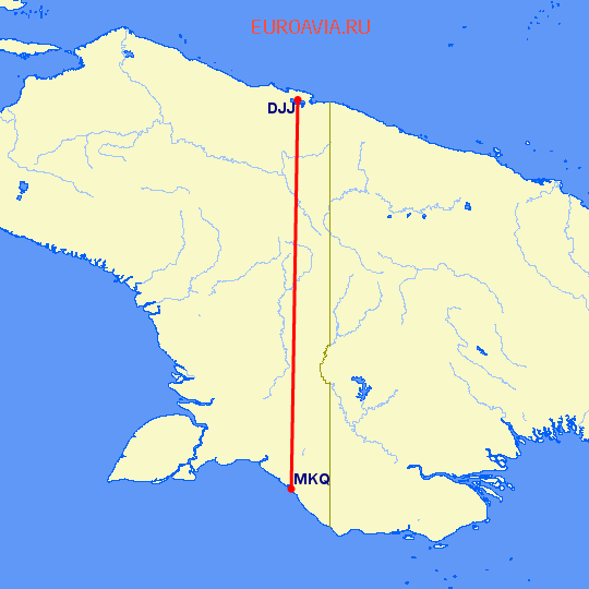 перелет Jayapura — Merauke на карте
