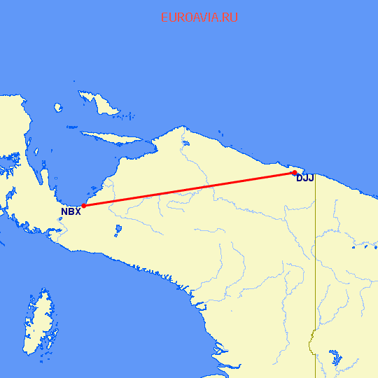 перелет Jayapura — Набире на карте