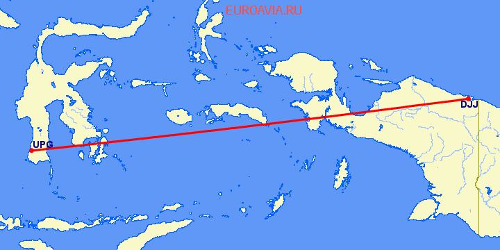 перелет Jayapura — Ujung Pandang на карте