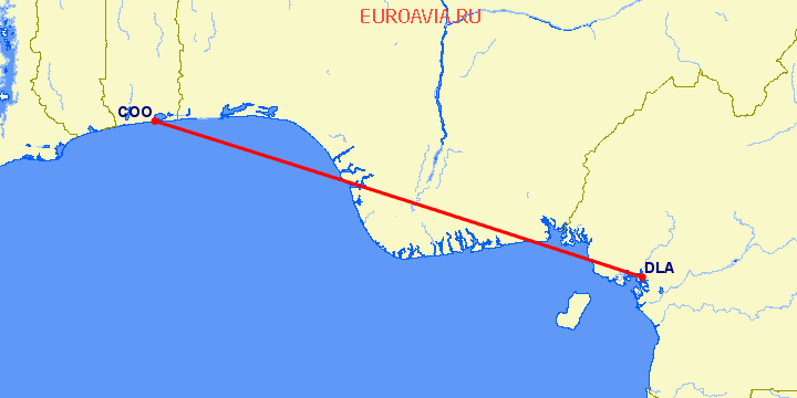 перелет Дуала — Cotonou на карте