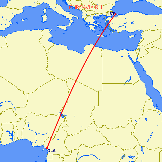 перелет Дуала — Стамбул на карте