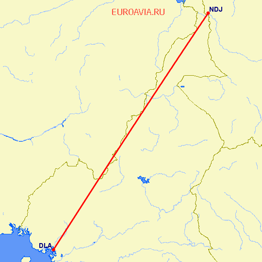 перелет Дуала — Нджамена на карте