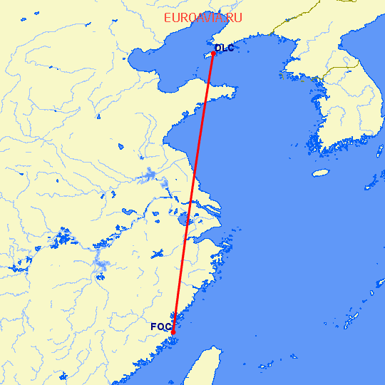 перелет Далиан — Фучжоу на карте