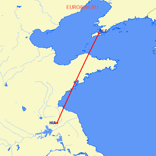 перелет Далиан — Хуайань на карте