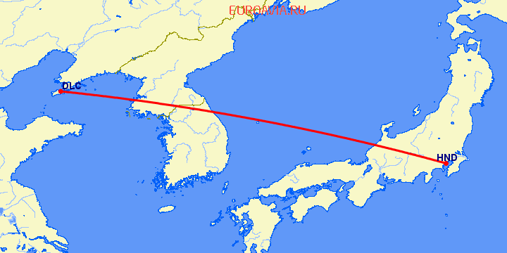 перелет Далиан — Токио на карте