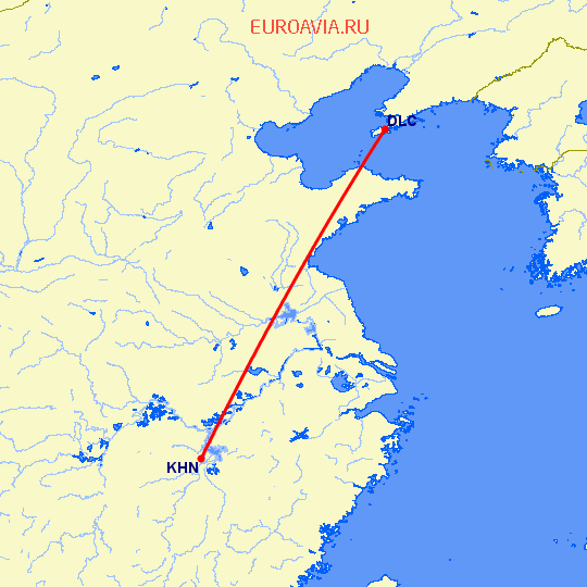 перелет Далиан — Наньчан на карте