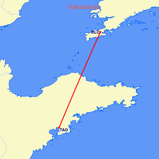 перелет Далиан — Куаньдян на карте