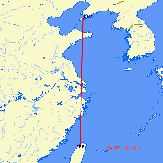 перелет Далиан — Тайбэй на карте