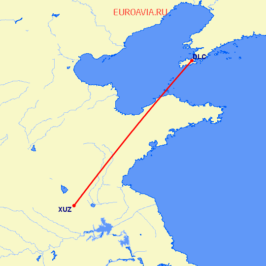 перелет Далиан — Хучжоу на карте