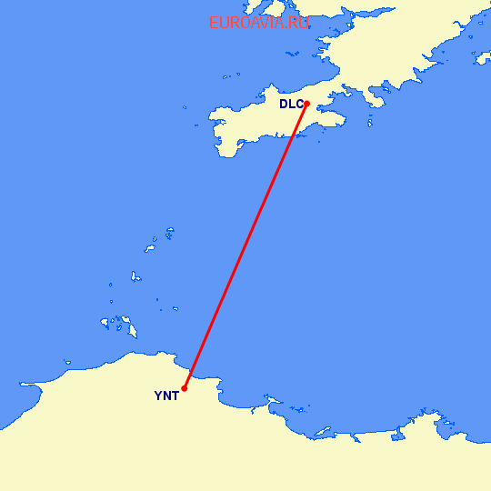 перелет Далиан — Янтай на карте