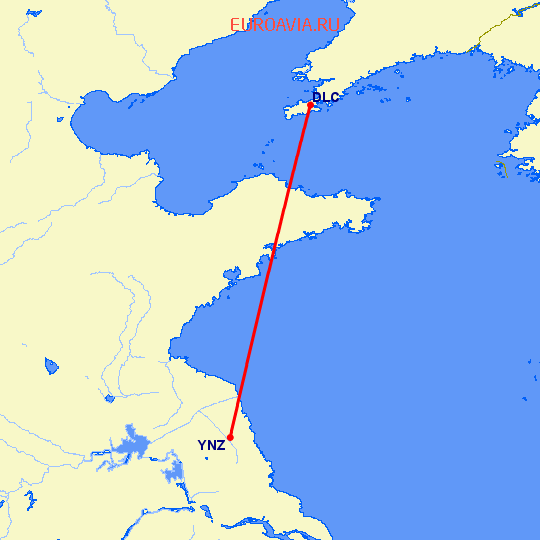 перелет Далиан — Яньчэн на карте