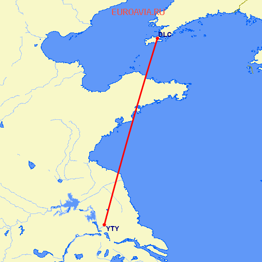 перелет Далиан — Янчжоу на карте