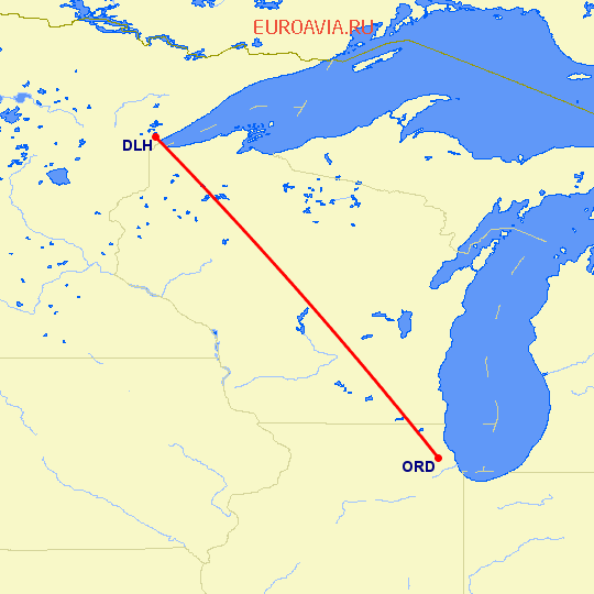 перелет Дулут — Чикаго на карте