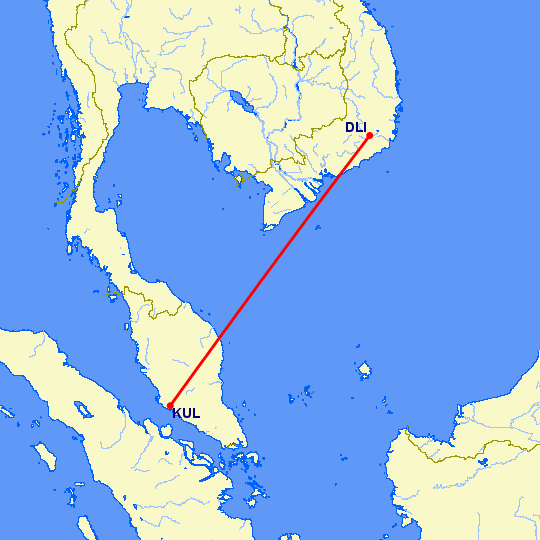 перелет Далат — Куала Лумпур на карте