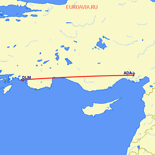 перелет Даламан — Адана на карте