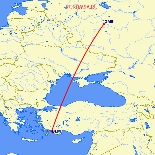 перелет Даламан — Москва на карте