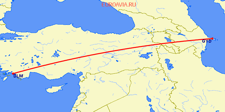 перелет Даламан — Баку на карте