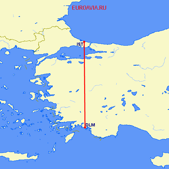 перелет Даламан — Стамбул на карте