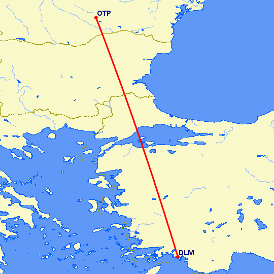 перелет Даламан — Бухарест на карте