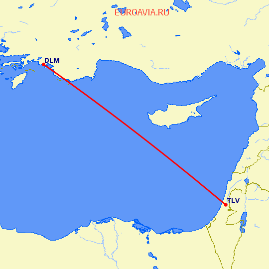 перелет Даламан — Тель Авив на карте