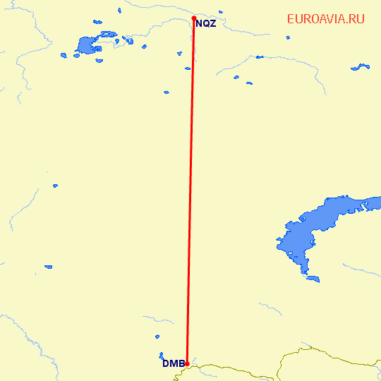 перелет Джамбул — Нур-Султан на карте