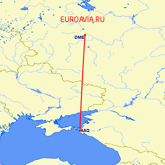 перелет Москва — Анапа на карте