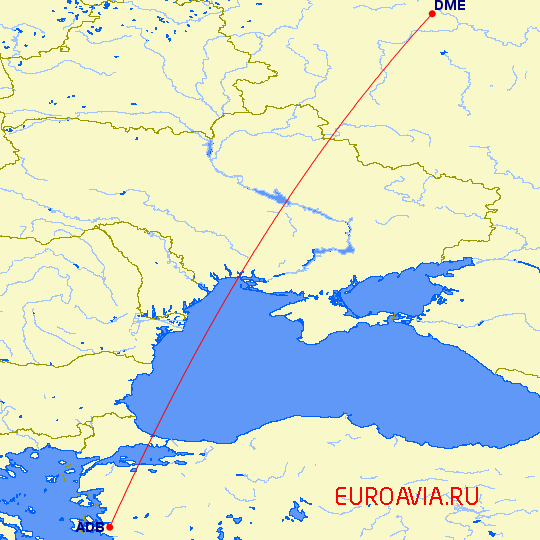 перелет Москва — Измир на карте
