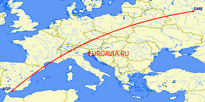 перелет Москва — Малага на карте