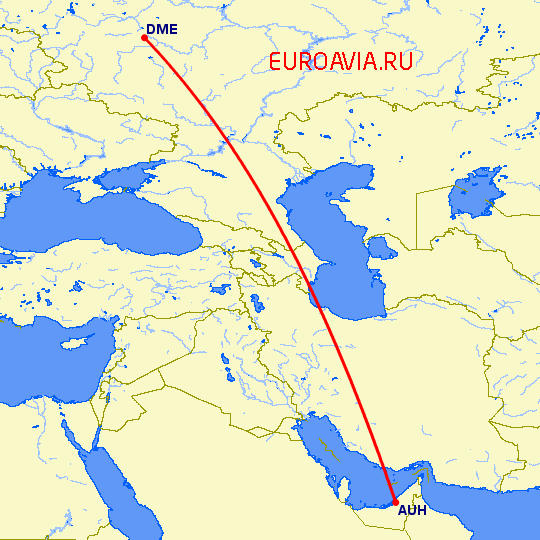 перелет Москва — Абу Даби на карте