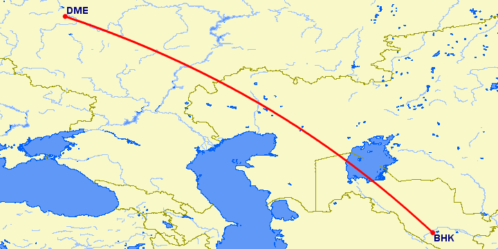 перелет Москва — Бухара на карте